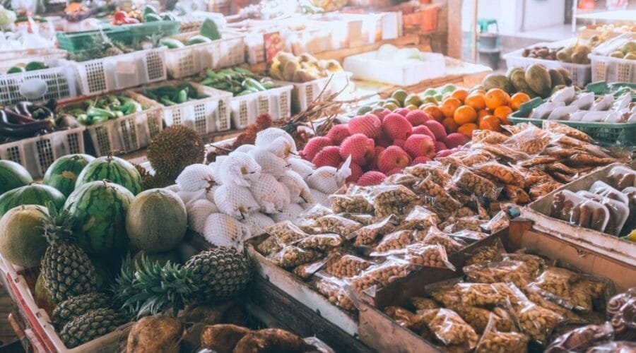 assorted tropical fruits at local market