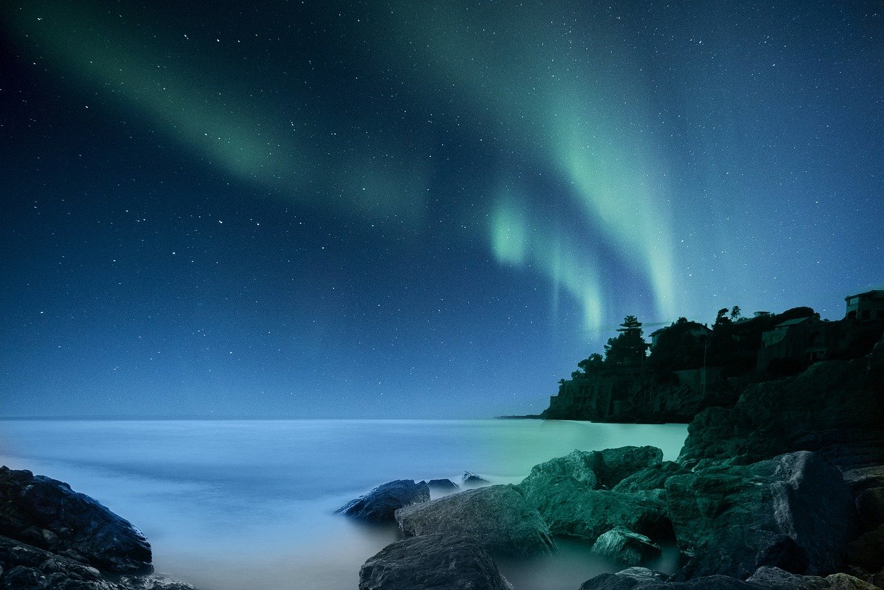 tormenta solar, aurora boreal, aurora borealis, noche, playa