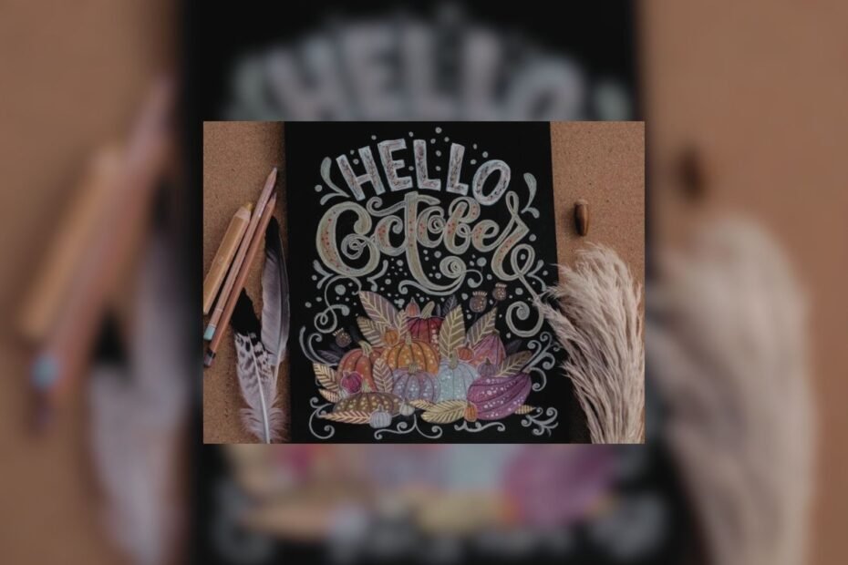 octubre, calendario, calendario holsitico a black book with a drawing on it