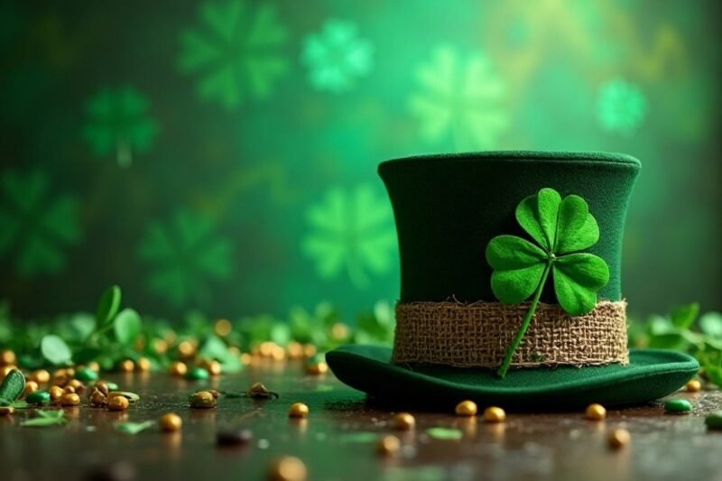 san patricio, día de san patricio, san patricio 2026,ai generated, st patrick's day, four leaf clover, green, happiness, lucky charm, cylinder, background, irish, ireland